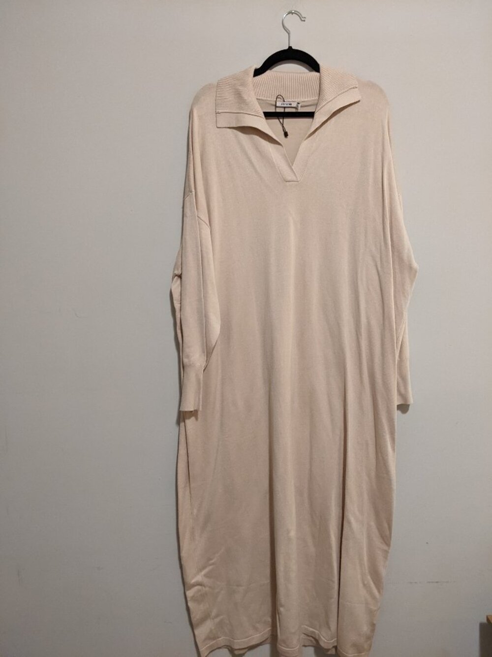 RIVA Cream Knit Oversized Collared Polo Maxi Dress NWT XXL Modest Minimalist